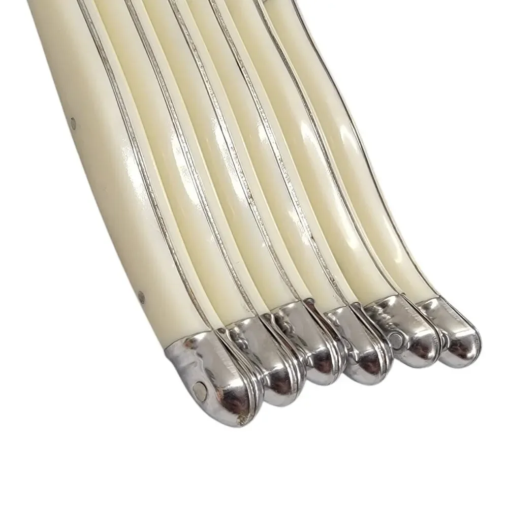 Laguiole Jean Dubost France Steak Knives Set of 6 Ivory Cream Handles Wood Block